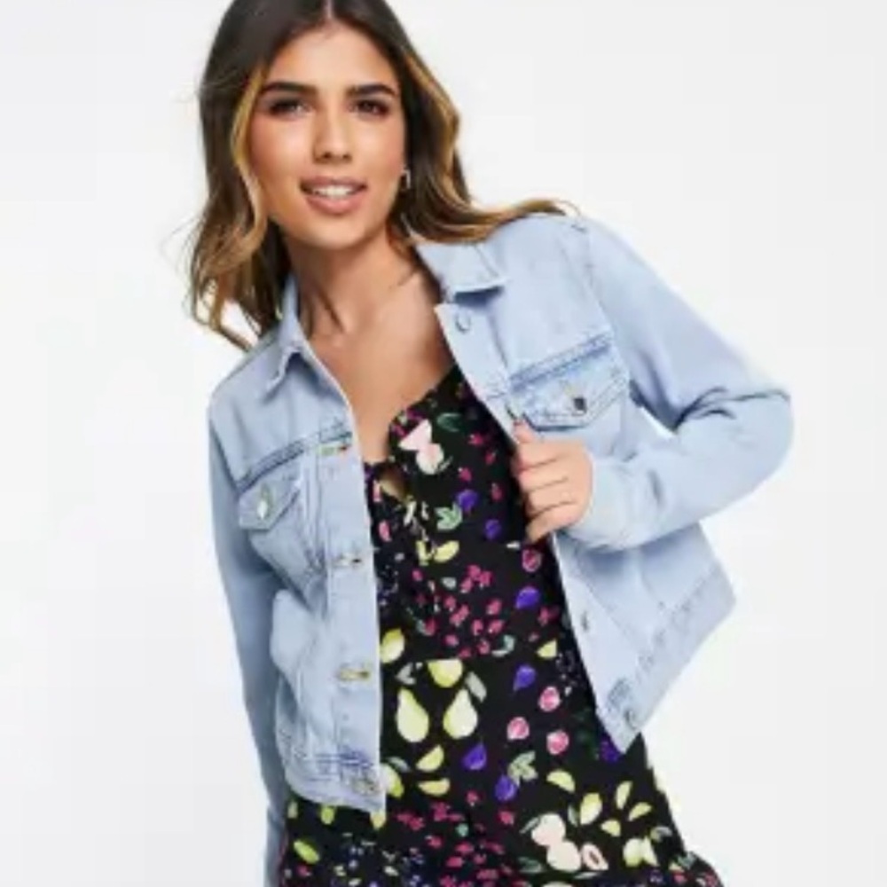 Miss Selfridge cropped denim jacket in light blue